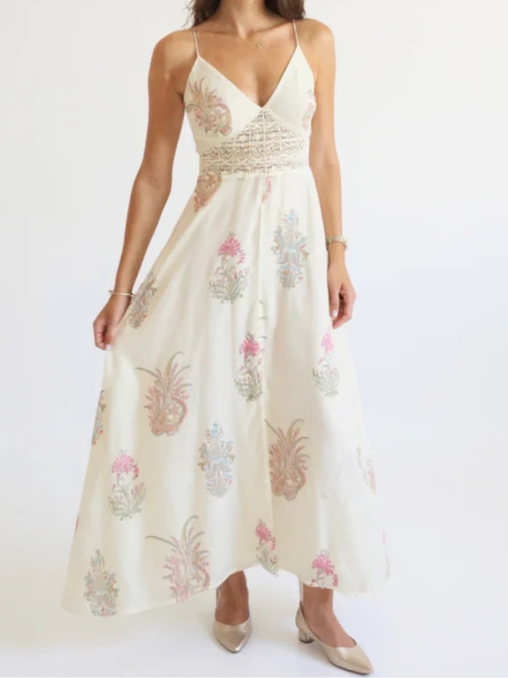 NEW NIBI MTK isabella maxi dress in cream palm embroidery NEW WITH TAGS Size XS
